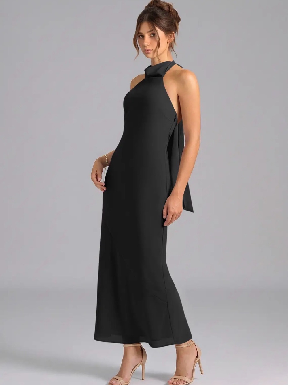 Azazie Velli Midi Black Halter Maxi Dress